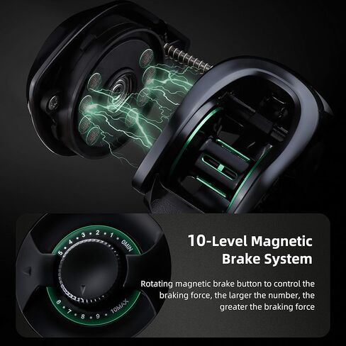 RUNCL Baitcast Reels Svallet، بكرات الصيد Baitcaster - 10+1 محامل كروية مقاومة للصدأ، نسبة تروس 7.3:1، سحب من ألياف الكربون 17.64 رطل، نظام فرامل مغناطيسي 10 مستويات لصيد الأسماك في المياه العذبة in Kuwait