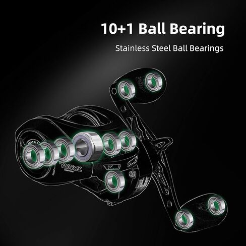 RUNCL Baitcast Reels Svallet، بكرات الصيد Baitcaster - 10+1 محامل كروية مقاومة للصدأ، نسبة تروس 7.3:1، سحب من ألياف الكربون 17.64 رطل، نظام فرامل مغناطيسي 10 مستويات لصيد الأسماك في المياه العذبة in Kuwait