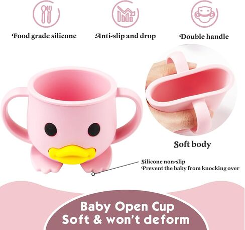 Toddler Cup, Silicone Training Cup, Sippy Cup for Baby, Baby Led Weaning Cup With Lid & Double Handle, Unbreakable, 7oz, 6+ Months in Kuwait