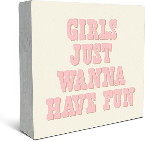 SRADMO Girls Just Wanna Have Fun Pink Wood Box Sign Desk Decor,Inspirational Preppy Wooden Block Box Sign Decoration For Girls Room Dorm Shelf Table Decor in Saudi Arabia