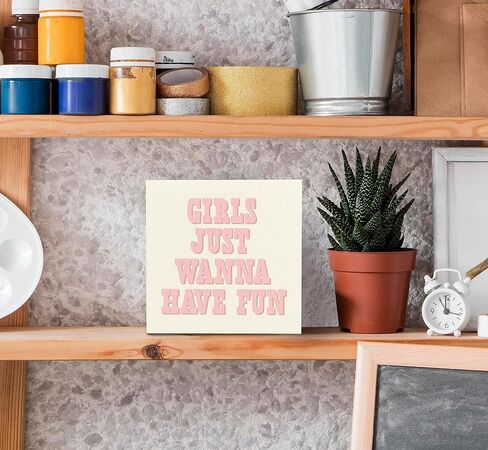 SRADMO Girls Just Wanna Have Fun Pink Wood Box Sign Desk Decor,Inspirational Preppy Wooden Block Box Sign Decoration For Girls Room Dorm Shelf Table Decor in Saudi Arabia