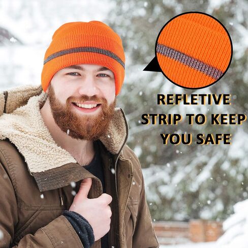 Geyoga Trawler Beanie Knit Hunting Hat Safety Acrylic Reflective Hat Skull Cap for Men Outdoor Sports Fluorescent Orange in Saudi Arabia