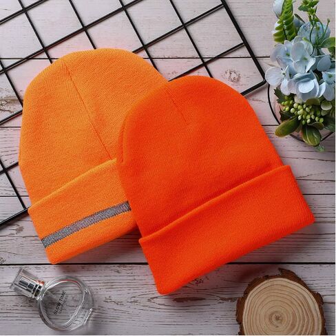 Geyoga Trawler Beanie Knit Hunting Hat Safety Acrylic Reflective Hat Skull Cap for Men Outdoor Sports Fluorescent Orange in Saudi Arabia