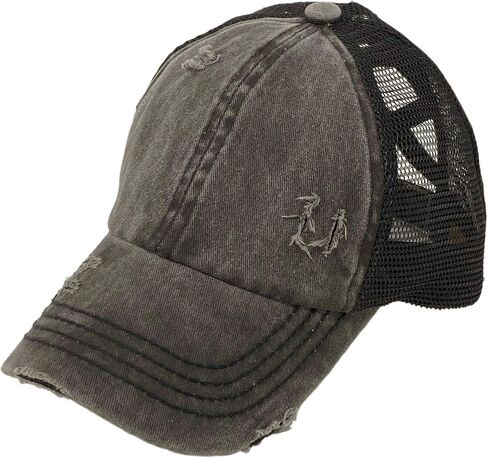 C.C Ponytail Criss Cross Messy Buns Ponycaps Baseball Cap Dad Trucker Mesh Hat (Distressed Black) in Saudi Arabia