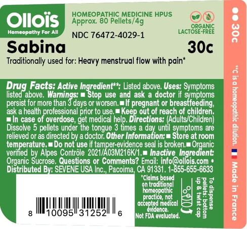 OLLOIS Sabina 30c Organic, Lactose-Free, Vegan, Homeopathic Medicine, 80 Pellets (Pack of 1) in Kuwait