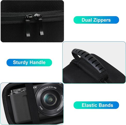 BOVKE Travel Carrying Case Compatible with Sony Alpha ZV-E10 - APS-C Mirrorless Digital Vlog Camera with 16-50mm Interchangeable Lens, Black in Kuwait