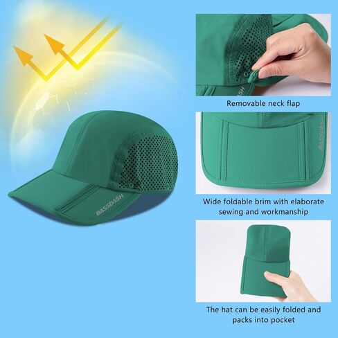 BASSDASH UPF 50+ Foldable Fishing Hat Baseball Cap with Removable Neck Flap Portable for Men Women Golf Hiking in Saudi Arabia