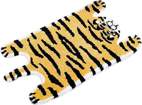 NATURETWIRL Comfortable and Soft Kids' Bath Rug - 19.6in*35.43 Cute Tiger-Shaped Mat - Perfect for Bedrooms, Bathrooms, Kitchens, and Children's Rooms - Non-Slip and Absorbent Flocked Floor Mat in Saudi Arabia