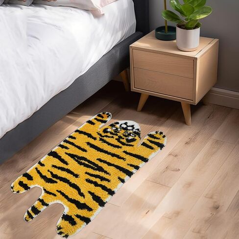 NATURETWIRL Comfortable and Soft Kids' Bath Rug - 19.6in*35.43 Cute Tiger-Shaped Mat - Perfect for Bedrooms, Bathrooms, Kitchens, and Children's Rooms - Non-Slip and Absorbent Flocked Floor Mat in Saudi Arabia