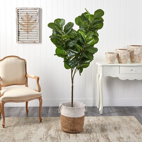 6ft. Fiddle Leaf Fig Artificial Tree in Handmade Natural Jute and Cotton Planter in Saudi Arabia