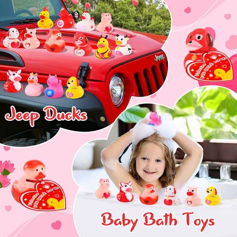 ANGGIKO 24 حزمة من البط المطاطي لعيد الحب مع بطاقات الهدايا، ألعاب حوض استحمام مطاطية على شكل قلب لعيد الحب، بطات جيب للأطفال، هدايا مكافآت تزيين حفلات عيد الحب للأولاد والبنات in Kuwait