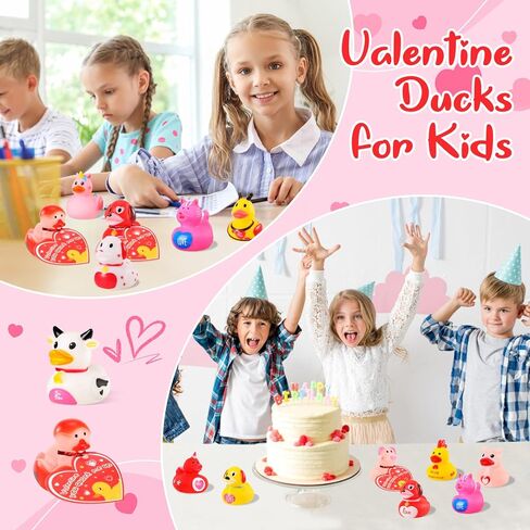 ANGGIKO 24 حزمة من البط المطاطي لعيد الحب مع بطاقات الهدايا، ألعاب حوض استحمام مطاطية على شكل قلب لعيد الحب، بطات جيب للأطفال، هدايا مكافآت تزيين حفلات عيد الحب للأولاد والبنات in Kuwait