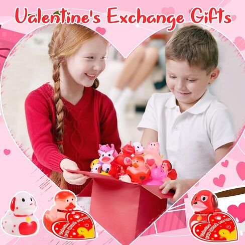 ANGGIKO 24 حزمة من البط المطاطي لعيد الحب مع بطاقات الهدايا، ألعاب حوض استحمام مطاطية على شكل قلب لعيد الحب، بطات جيب للأطفال، هدايا مكافآت تزيين حفلات عيد الحب للأولاد والبنات in Kuwait