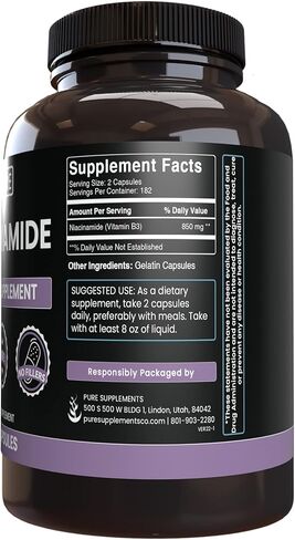 Pure Original Ingredients Niacinamide (730 Capsules) No Magnesium Or Rice Fillers, Always Pure, Lab Verified in Saudi Arabia