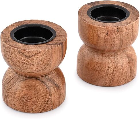EDHAS Acacia Wood Tealight Candle Holders for Table Centerpiece Dinning Mantel Home Décor, Home Candle Stands Decorative Set of 2 (3" x 3" x 3") in Kuwait