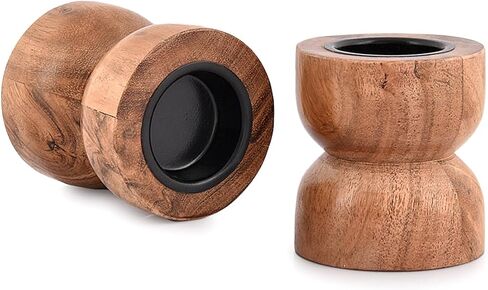 EDHAS Acacia Wood Tealight Candle Holders for Table Centerpiece Dinning Mantel Home Décor, Home Candle Stands Decorative Set of 2 (3" x 3" x 3") in Kuwait