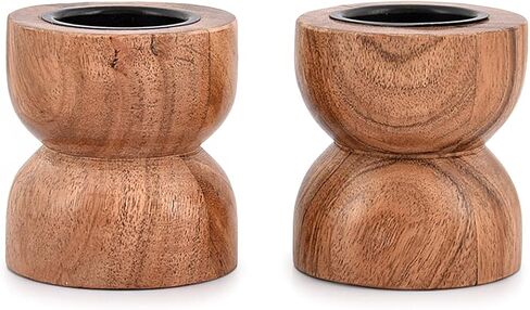 EDHAS Acacia Wood Tealight Candle Holders for Table Centerpiece Dinning Mantel Home Décor, Home Candle Stands Decorative Set of 2 (3" x 3" x 3") in Kuwait