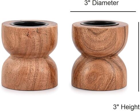 EDHAS Acacia Wood Tealight Candle Holders for Table Centerpiece Dinning Mantel Home Décor, Home Candle Stands Decorative Set of 2 (3" x 3" x 3") in Kuwait