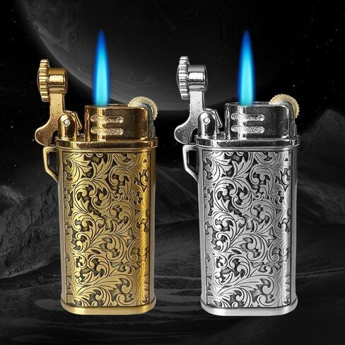 (2Pcs) Relief Flower Butane Cool Lighter,Refillable Butane Jet Flame Windproof Lighter,Portable Funny Personality Compact, BBQ Kitchen,Torch Lighter,Candles,Metal Pattern in Saudi Arabia