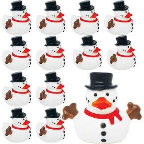 Snowman Rubber Duckies - 12 Pk Holiday Christmas Rubber Ducks - Rubber Ducky Party Favor - Novelty Rubber Ducks - Christmas Party Stocking Stuffers - Winter Goodie Bag Stuffer - Rubber Ducky Bath Toy