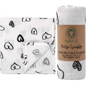 TATA AMG® 100% Organic Muslin Cotton Baby Swaddle Blanket – Soft & Breathable Receiving Blanket for Newborns, Girls & Boys – Large 47x47 | Multipurpose Baby Essentials | Pre-Washed & Gentle on Skin in Kuwait