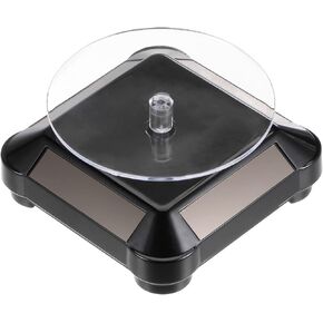 HARFINGTON Solar Display Stand Turntable 3.54" Plate Dia Battery Double Use 360° Two-Way Rotating ABS Plastic Automatic Revolving Display for 3D Print Jewelry Displaying, Black in Kuwait