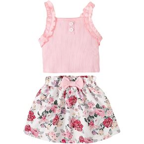Toddler Baby Girls Summer Clothes Ruffle Sleeveless Outfits Shirt Kid Short Set in Kuwait