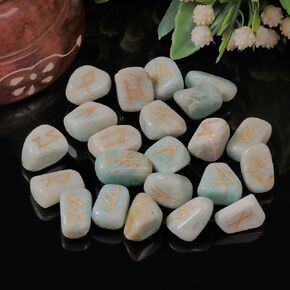 QUIPSA Amazonite Rune Stone with Book - Crystals and Healing Stones - Rune Set - Wicca Divination - Norse Decor - Viking Runes - Pagan & Witchcraft Supplies - Engraved Elder Futhark Alphabet Crystal in Saudi Arabia