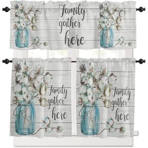 ماسون جرة القطن زهرة 3 قطعة قضيب جيب ستارة المطبخ الستارة وطبقات مجموعة لغرفة المعيشة، ستائر الطبقة المطبوعة مجموعة ستائر النافذة للحمام 54 "× 36" - تجمع الأسرة هنا in Kuwait