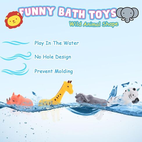 12 Pcs No Hole Bath Baby Toys, Wild Animal Water Toys for Toddlers 1-3, No Hold Bathtub Pool Toys for Kids Age 2-4 Boys Girls, Newborn Bath Toys Gifts for Infants Age 1-2 in Kuwait
