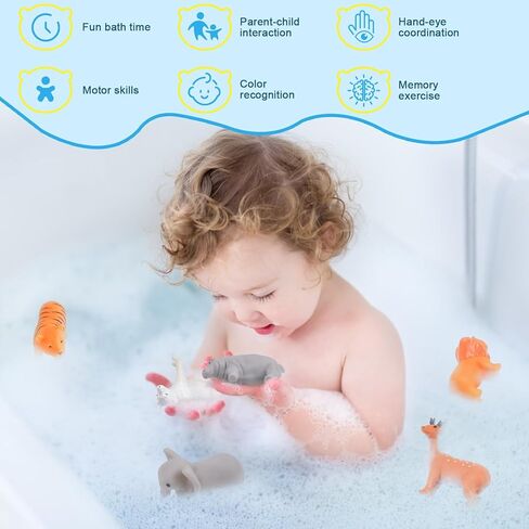 12 Pcs No Hole Bath Baby Toys, Wild Animal Water Toys for Toddlers 1-3, No Hold Bathtub Pool Toys for Kids Age 2-4 Boys Girls, Newborn Bath Toys Gifts for Infants Age 1-2 in Kuwait