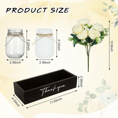 Mifoci 7 Pcs Mason Jar Lights Centerpiece Table Decorations for Coffee Table Decor Farmhouse Wood Tray with 3 Mason Jars Flowers for Retirement Gift Kitchen Dining Room Living Room Decor (Peony) in Saudi Arabia