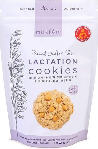 MilkBliss Peanut Butter Chip Soft Baked Lactation Cookies for Breastfeeding, All Natural and GMO Free Lactation Boosting Ingredients! Oats, Flaxseed, Brewers Yeast. 12 Count. in Saudi Arabia