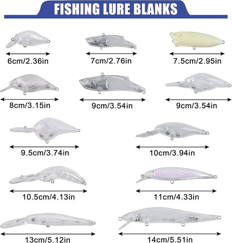 Unpainted Fishing Lures Making Kit, 166pcs Fishing Lure Blanks Treble Hooks 4D Eyes Stickers Split Rings Set DIY Fishing Lure Making Supplies Hard Plastic Crankbait Minnow Bodies in Saudi Arabia