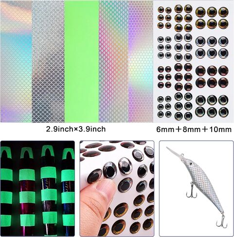 Unpainted Fishing Lures Making Kit, 166pcs Fishing Lure Blanks Treble Hooks 4D Eyes Stickers Split Rings Set DIY Fishing Lure Making Supplies Hard Plastic Crankbait Minnow Bodies in Saudi Arabia