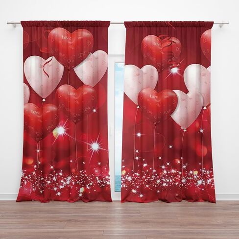 82 x 84 Inches Red Love Glitter Dots Window Curtain Flows Flashing Valentine Day Bedroom Living Room Decoration Drapes 2 Panel Rod Pocket in Saudi Arabia