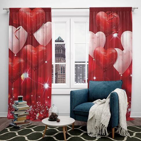 82 x 84 Inches Red Love Glitter Dots Window Curtain Flows Flashing Valentine Day Bedroom Living Room Decoration Drapes 2 Panel Rod Pocket in Saudi Arabia