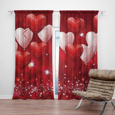 82 x 84 Inches Red Love Glitter Dots Window Curtain Flows Flashing Valentine Day Bedroom Living Room Decoration Drapes 2 Panel Rod Pocket in Saudi Arabia