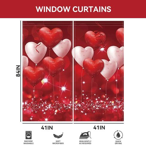 82 x 84 Inches Red Love Glitter Dots Window Curtain Flows Flashing Valentine Day Bedroom Living Room Decoration Drapes 2 Panel Rod Pocket in Saudi Arabia