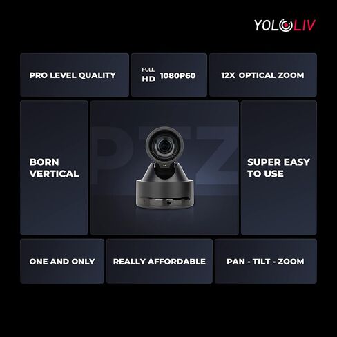 كاميرا YOLOLIV VertiCam PTZ 1080P بث مباشر عمودي مع تكبير بصري 12x، جهاز تحكم عن بعد، تركيز تلقائي، إخراج صورة in Kuwait