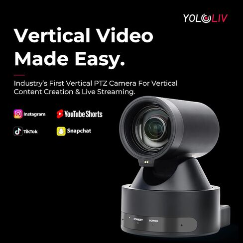 كاميرا YOLOLIV VertiCam PTZ 1080P بث مباشر عمودي مع تكبير بصري 12x، جهاز تحكم عن بعد، تركيز تلقائي، إخراج صورة in Kuwait