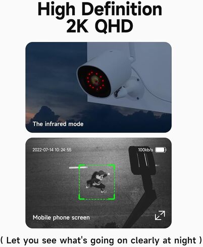 2 حزمة من كاميرات المراقبة اللاسلكية الخارجية، كاميرا مراقبة 2K مع رؤية ليلية، كشف الحركة، مقاومة للماء IP66، تخزين سحابي، تسجيلات 24/7، عرض مباشر، تعمل مع Alexa Google Assitant in Kuwait