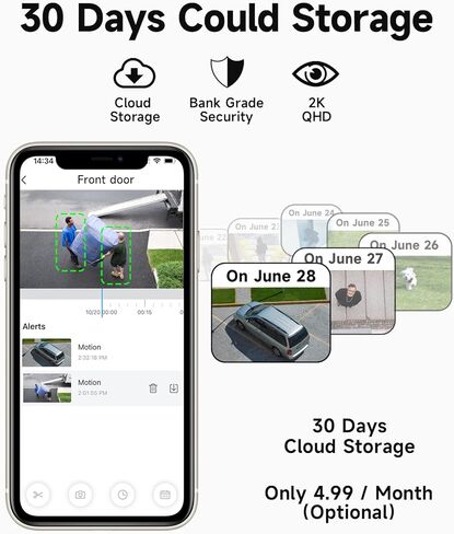 2 حزمة من كاميرات المراقبة اللاسلكية الخارجية، كاميرا مراقبة 2K مع رؤية ليلية، كشف الحركة، مقاومة للماء IP66، تخزين سحابي، تسجيلات 24/7، عرض مباشر، تعمل مع Alexa Google Assitant in Kuwait