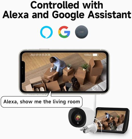 2 حزمة من كاميرات المراقبة اللاسلكية الخارجية، كاميرا مراقبة 2K مع رؤية ليلية، كشف الحركة، مقاومة للماء IP66، تخزين سحابي، تسجيلات 24/7، عرض مباشر، تعمل مع Alexa Google Assitant in Kuwait