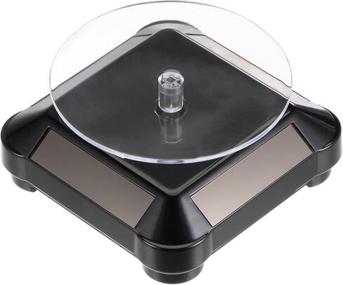 HARFINGTON Solar Display Stand Turntable 3.54" Plate Dia Battery Double Use 360° Two-Way Rotating ABS Plastic Automatic Revolving Display for 3D Print Jewelry Displaying, Black in Saudi Arabia