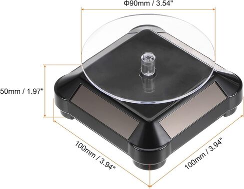 HARFINGTON Solar Display Stand Turntable 3.54" Plate Dia Battery Double Use 360° Two-Way Rotating ABS Plastic Automatic Revolving Display for 3D Print Jewelry Displaying, Black in Saudi Arabia