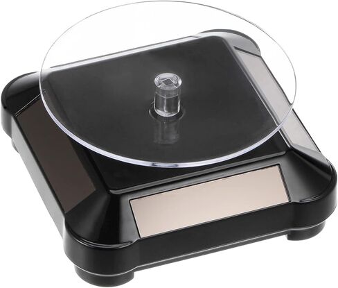 HARFINGTON Solar Display Stand Turntable 3.54" Plate Dia Battery Double Use 360° Two-Way Rotating ABS Plastic Automatic Revolving Display for 3D Print Jewelry Displaying, Black in Saudi Arabia