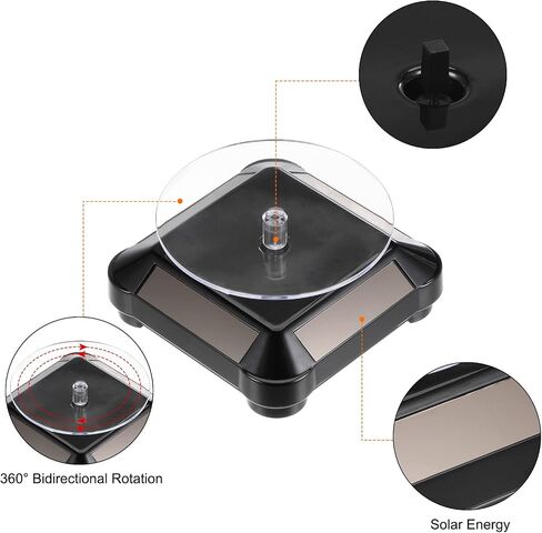 HARFINGTON Solar Display Stand Turntable 3.54" Plate Dia Battery Double Use 360° Two-Way Rotating ABS Plastic Automatic Revolving Display for 3D Print Jewelry Displaying, Black in Saudi Arabia