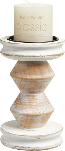 حامل شموع أبيض من الخشب المتعثر، حاملات شموع ريفية مصنوعة يدويًا للشموع الدعامة، حامل شموع على شكل عمود مزرعة مزخرف لغرفة الطعام، قطعة مركزية للطاولة، حاملات شموع ريفية in Kuwait