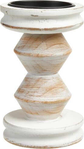 حامل شموع أبيض من الخشب المتعثر، حاملات شموع ريفية مصنوعة يدويًا للشموع الدعامة، حامل شموع على شكل عمود مزرعة مزخرف لغرفة الطعام، قطعة مركزية للطاولة، حاملات شموع ريفية in Kuwait